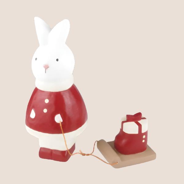 Figurine Lapin Père Noël de Noël avec Cadeau Bottes