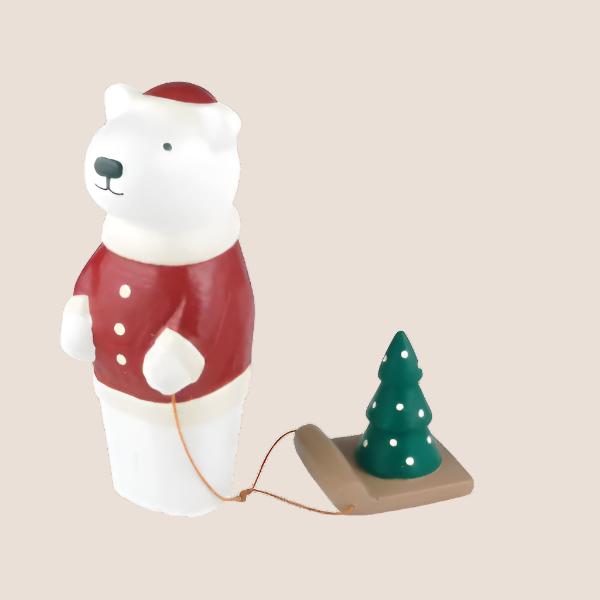 Figurine Ours Polaire Père Noël de Noël avec Sapin