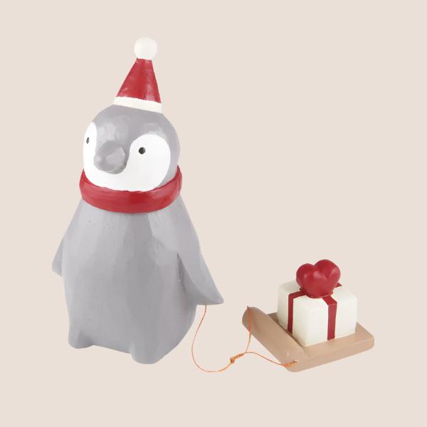 Figurine Pingouin Père Noël de Noël avec Cœur Cadeau