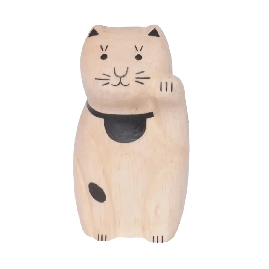 Figurine Chat Porte-bonheur en bois | Engimon - Wooden