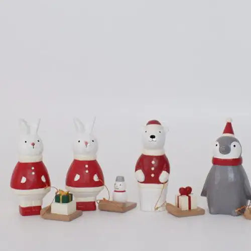 Figurine Lapin de Noël avec Cadeau Bois - Animal en bois