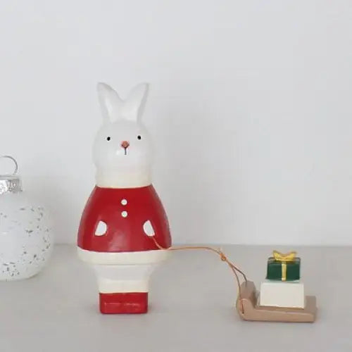 Figurine Lapin de Noël avec Cadeau Bois - Animal en bois