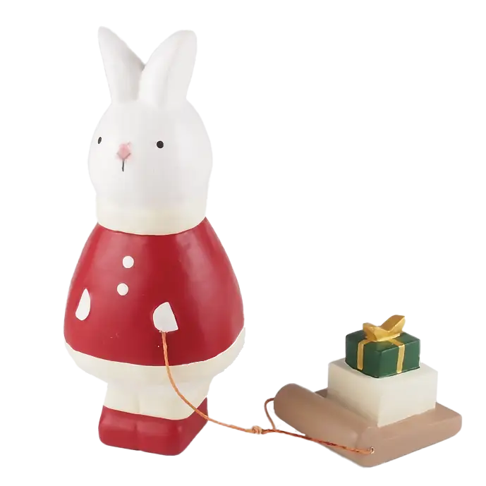 Figurine Lapin de Noël avec Cadeau Bois - Animal en bois