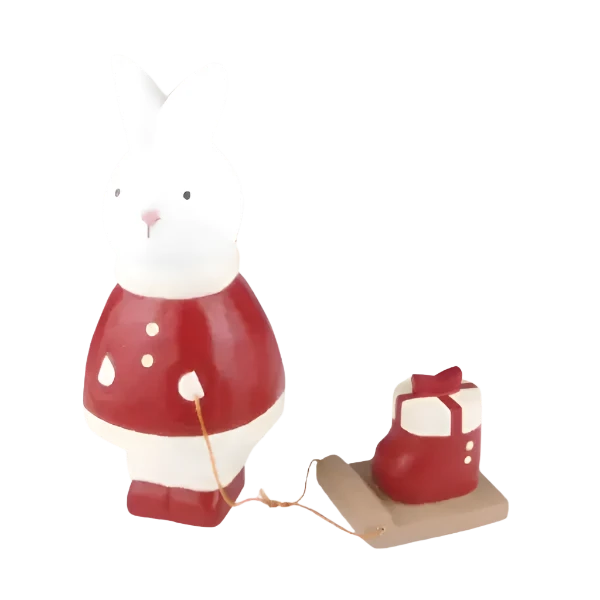 Figurine Lapin Père Noël de Noël avec Cadeau Bottes