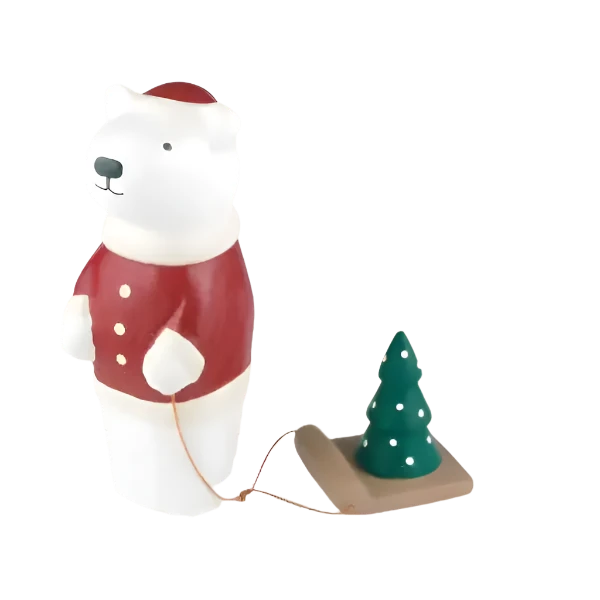 Figurine Ours Polaire Père Noël de Noël avec Sapin