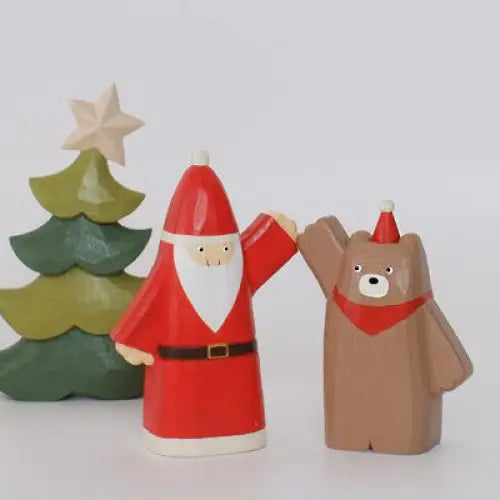 Figurine Père Noël Bras Levé en Bois - Animal en bois