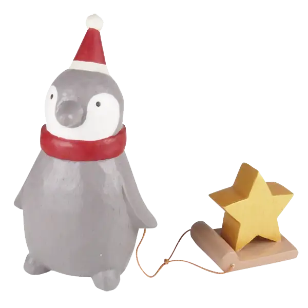 Figurine Pingouin avec étoile de Noël - Animal en bois