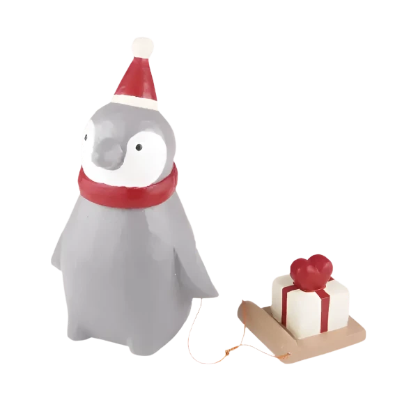 Figurine Pingouin Père Noël de Noël avec Cœur Cadeau