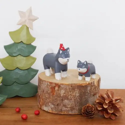 Figurine Shiba de Noël Enfant en Bois - Animal en bois