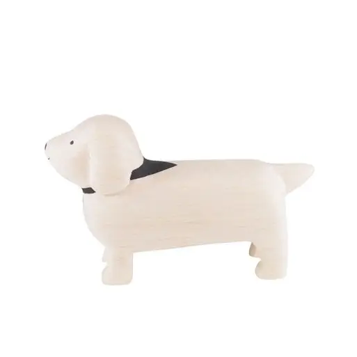 Figurine Teckel Blanc en Bois - Animal en bois