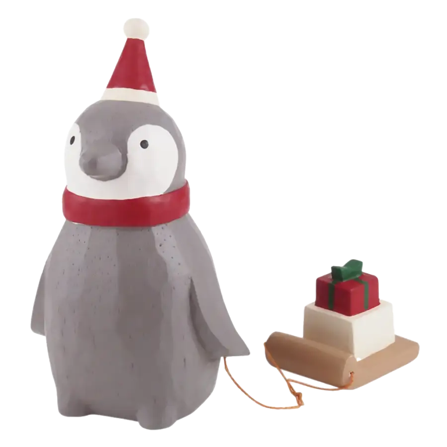 Pingouin de Noël avec cadeau en Bois - Animal en bois